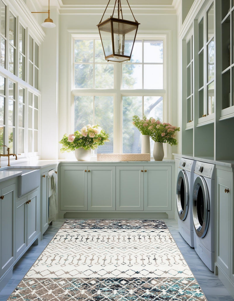 Mediterranean Lattice Collection Area Rug - Casablanca (Ivory Gray Blue) Rectangle Ivory Gray Blue lifestyle 6