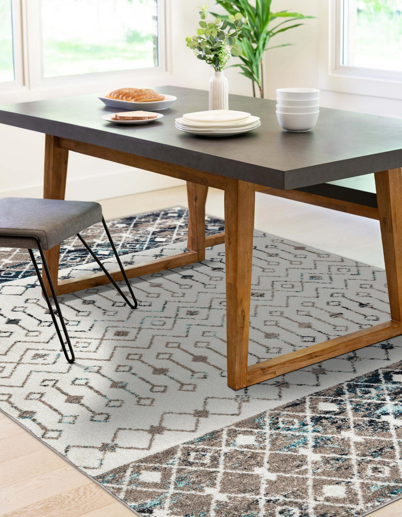 Mediterranean Lattice Collection Area Rug - Casablanca (Ivory Gray Blue) Rectangle Ivory Gray Blue lifestyle 7