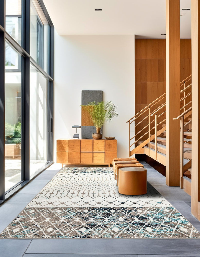 Mediterranean Lattice Collection Area Rug - Casablanca (Ivory Gray Blue) Rectangle Ivory Gray Blue lifestyle 8