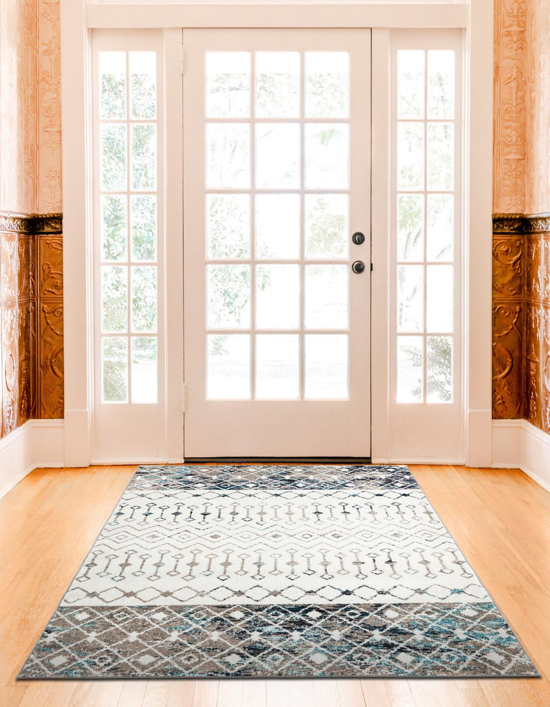 Mediterranean Lattice Collection Area Rug - Casablanca (Ivory Gray Blue) Rectangle Ivory Gray Blue lifestyle 9
