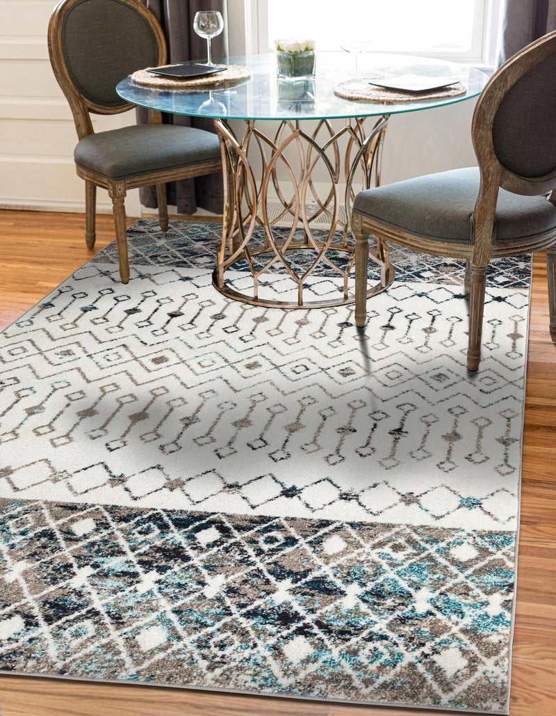 Mediterranean Lattice Collection Area Rug - Casablanca (Ivory Gray Blue) Rectangle Ivory Gray Blue lifestyle 10