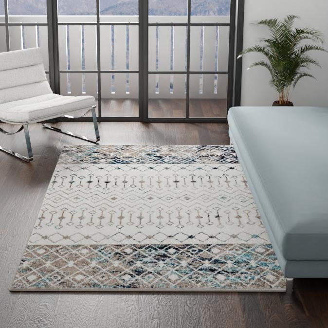 Mediterranean Lattice Collection Area Rug - Casablanca (Ivory Gray Blue) Rectangle Ivory Gray Blue lifestyle 23