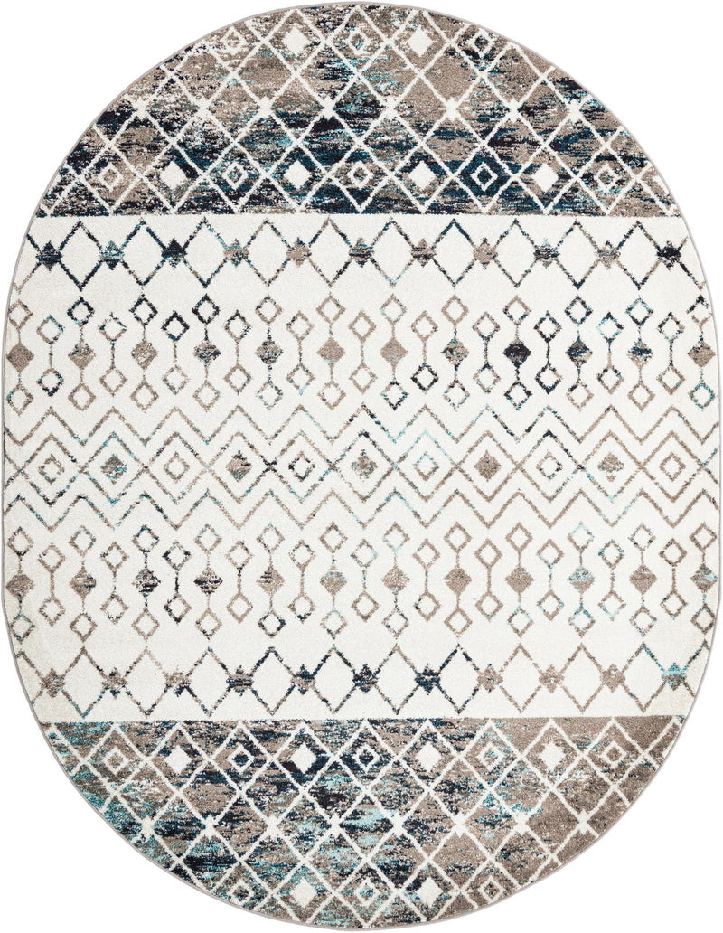 Mediterranean Lattice Collection Area Rug - Casablanca (Ivory Gray Blue) Oval Ivory Gray Blue Main