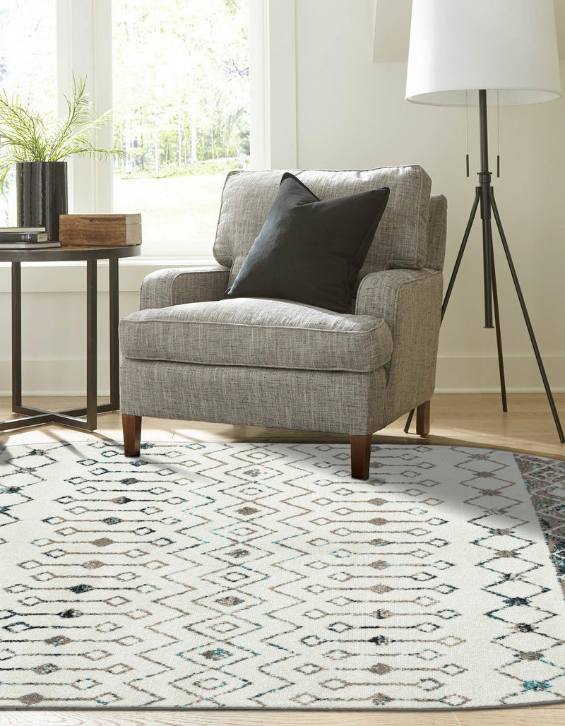 Mediterranean Lattice Collection Area Rug - Casablanca (Ivory Gray Blue) Oval Ivory Gray Blue lifestyle 2