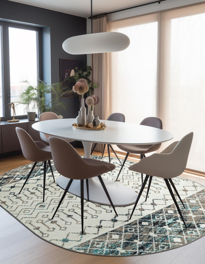 Mediterranean Lattice Collection Area Rug - Casablanca (Ivory Gray Blue) Oval Ivory Gray Blue lifestyle 5