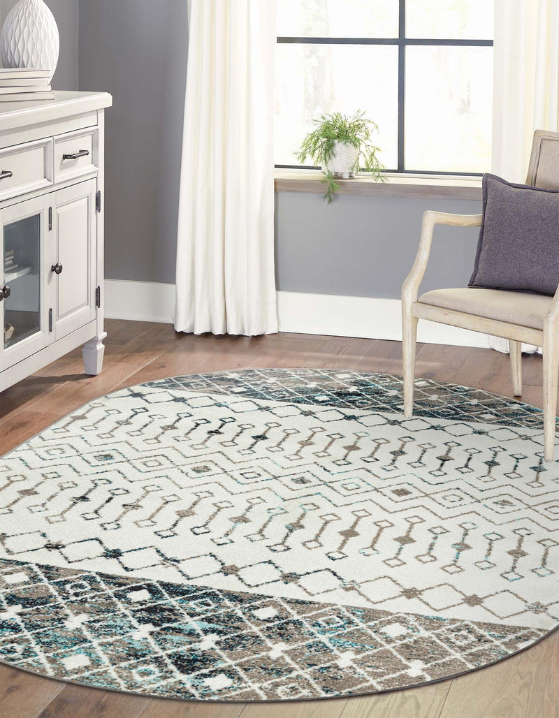 Mediterranean Lattice Collection Area Rug - Casablanca (Ivory Gray Blue) Oval Ivory Gray Blue lifestyle 6