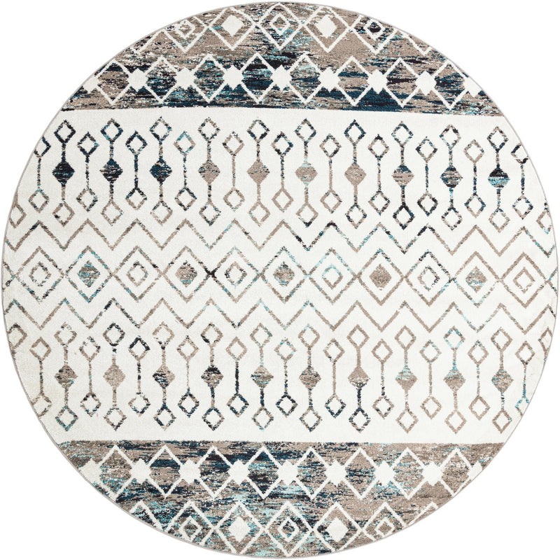 Mediterranean Lattice Collection Area Rug - Casablanca (Ivory Gray Blue) Round Ivory Gray Blue Main
