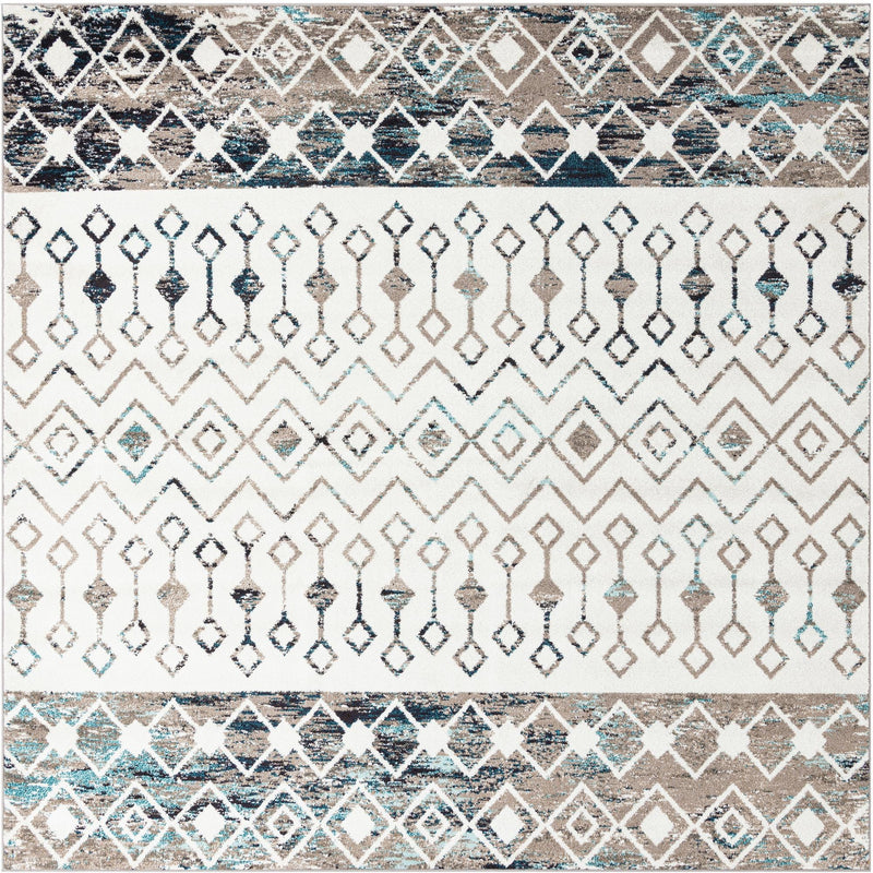 Mediterranean Lattice Collection Area Rug - Casablanca (Ivory Gray Blue) Square Ivory Gray Blue Main