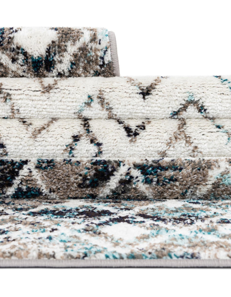 Mediterranean Lattice Collection Area Rug - Casablanca (Ivory Gray Blue) Square Ivory Gray Blue lifestyle 12