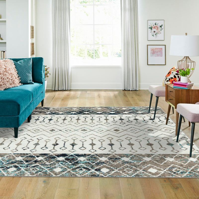 Mediterranean Lattice Collection Area Rug - Casablanca (Ivory Gray Blue) Square Ivory Gray Blue lifestyle 13