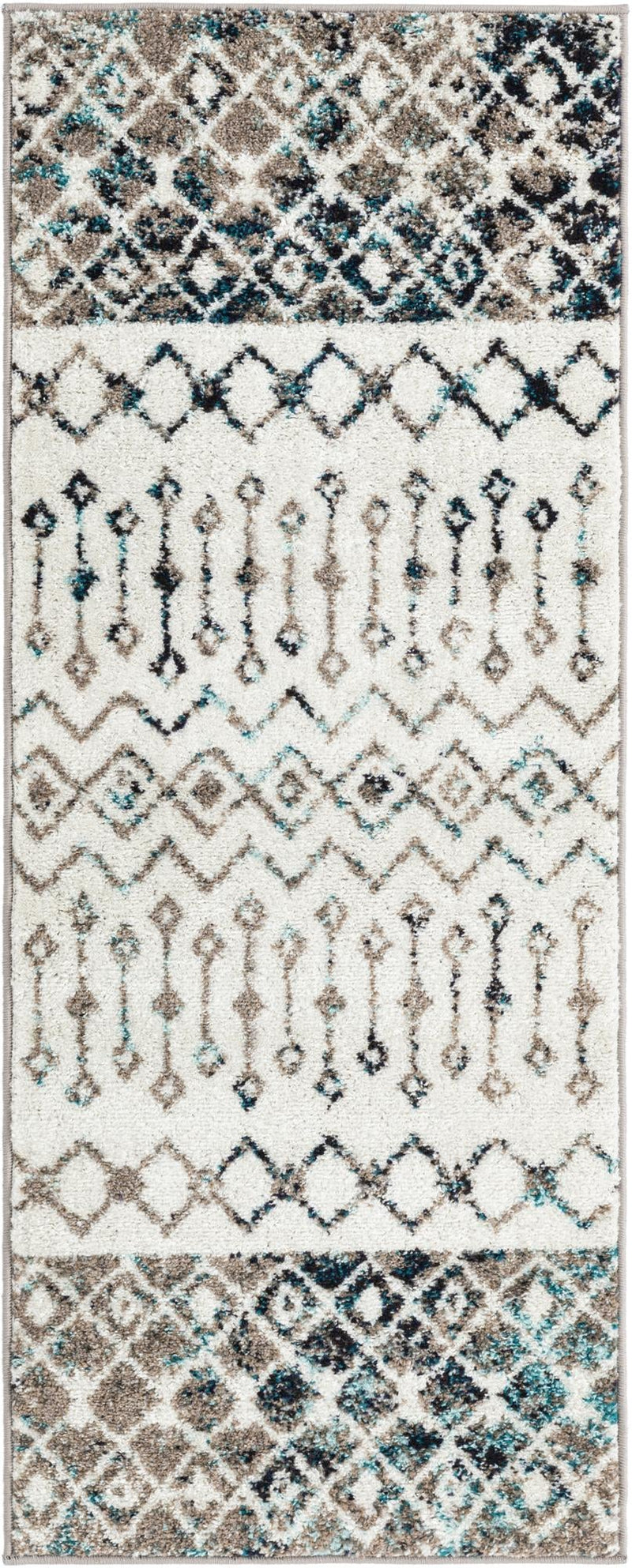 Mediterranean Lattice Collection Area Rug - Casablanca (Ivory Gray Blue) Runner Ivory Gray Blue Main