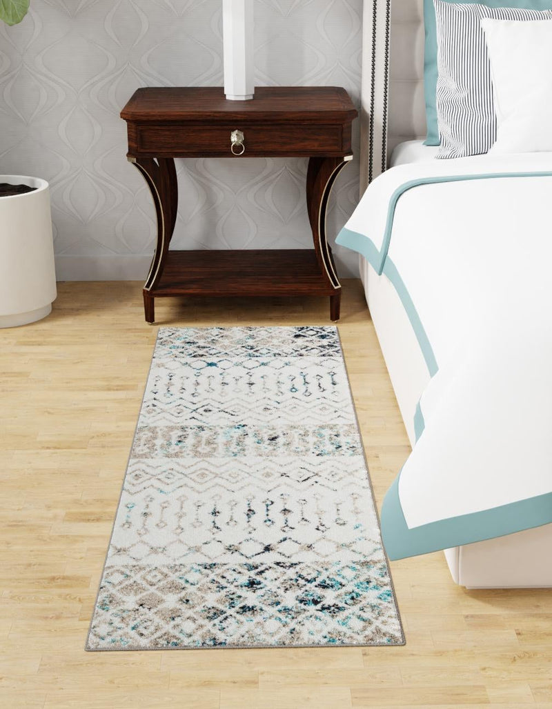 Mediterranean Lattice Collection Area Rug - Casablanca (Ivory Gray Blue) Runner Ivory Gray Blue lifestyle 0