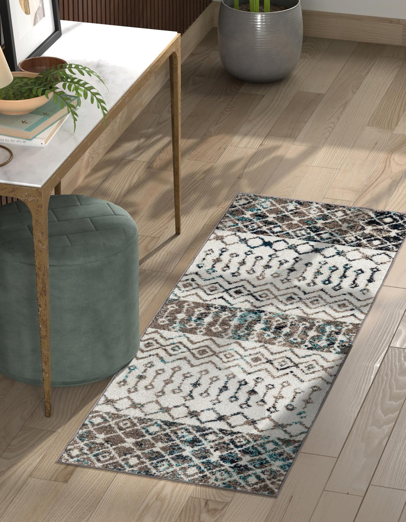 Mediterranean Lattice Collection Area Rug - Casablanca (Ivory Gray Blue) Runner Ivory Gray Blue lifestyle 4