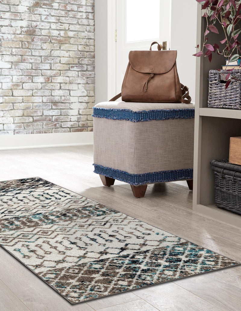 Mediterranean Lattice Collection Area Rug - Casablanca (Ivory Gray Blue) Runner Ivory Gray Blue lifestyle 5