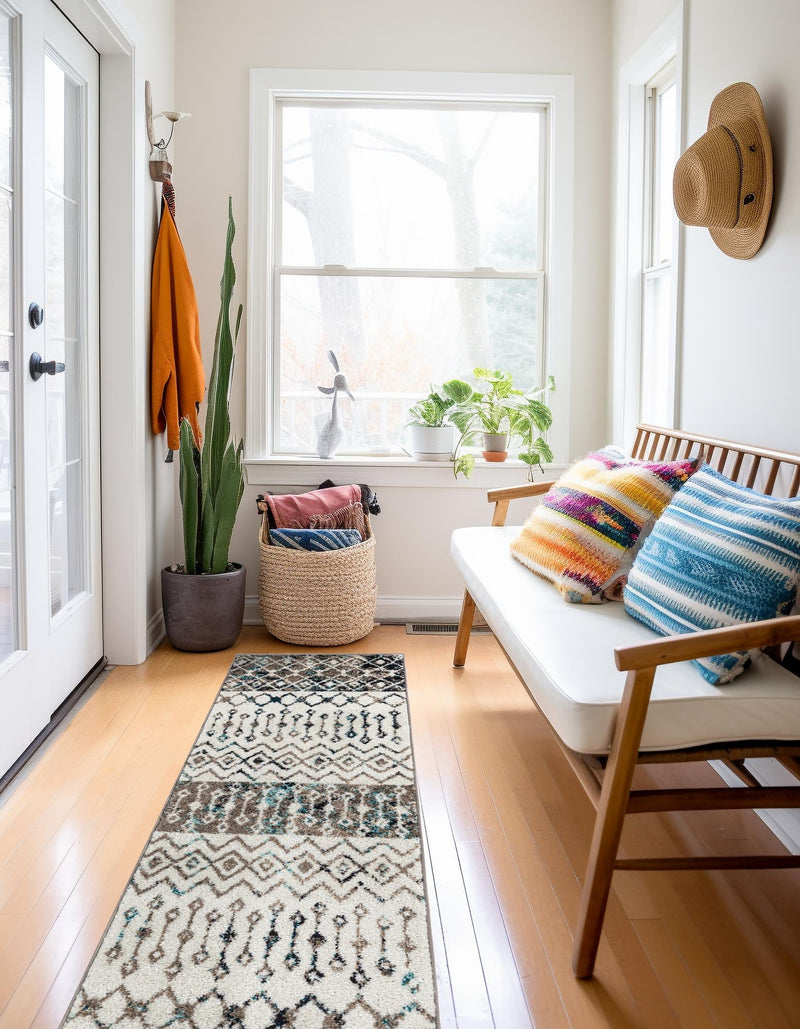 Mediterranean Lattice Collection Area Rug - Casablanca (Ivory Gray Blue) Runner Ivory Gray Blue lifestyle 6