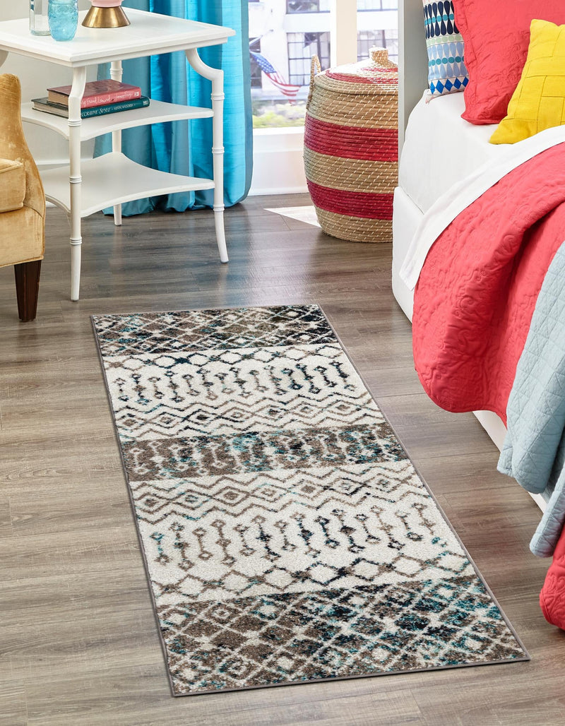 Mediterranean Lattice Collection Area Rug - Casablanca (Ivory Gray Blue) Runner Ivory Gray Blue lifestyle 7