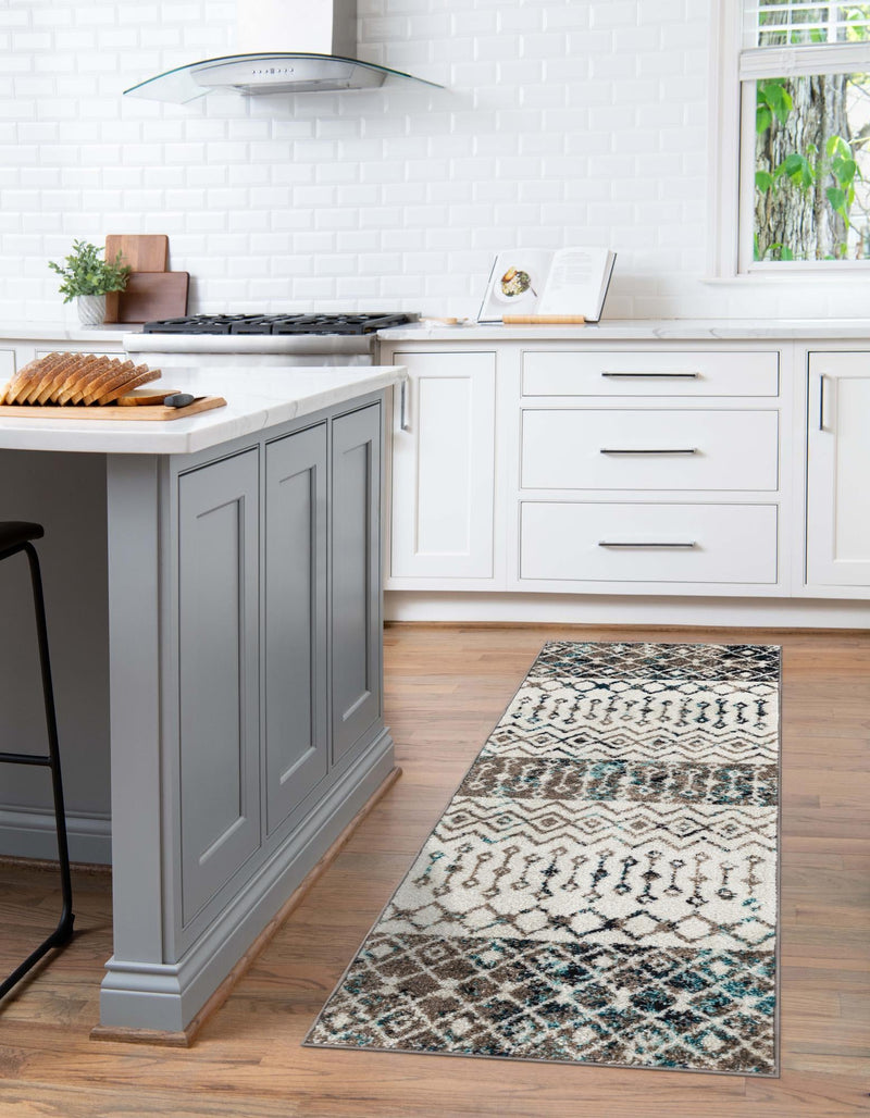 Mediterranean Lattice Collection Area Rug - Casablanca (Ivory Gray Blue) Runner Ivory Gray Blue lifestyle 8