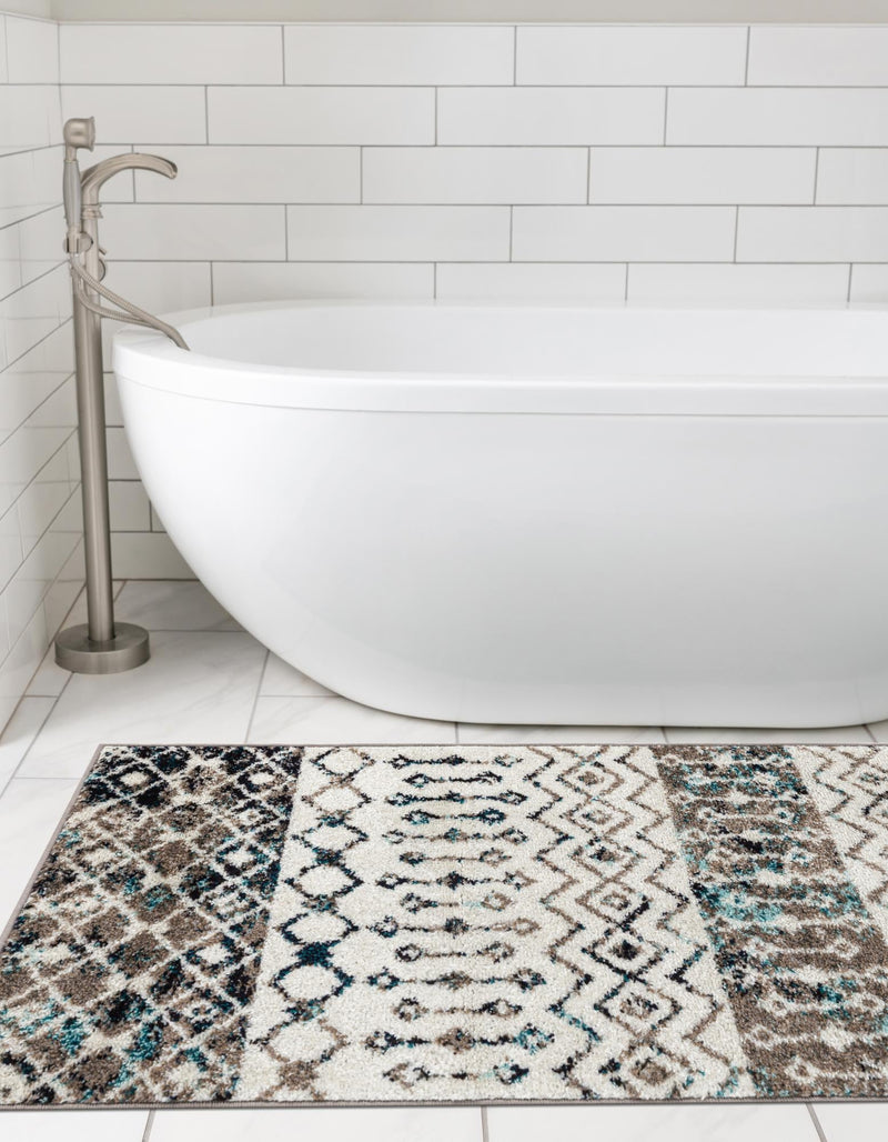 Mediterranean Lattice Collection Area Rug - Casablanca (Ivory Gray Blue) Runner Ivory Gray Blue lifestyle 9