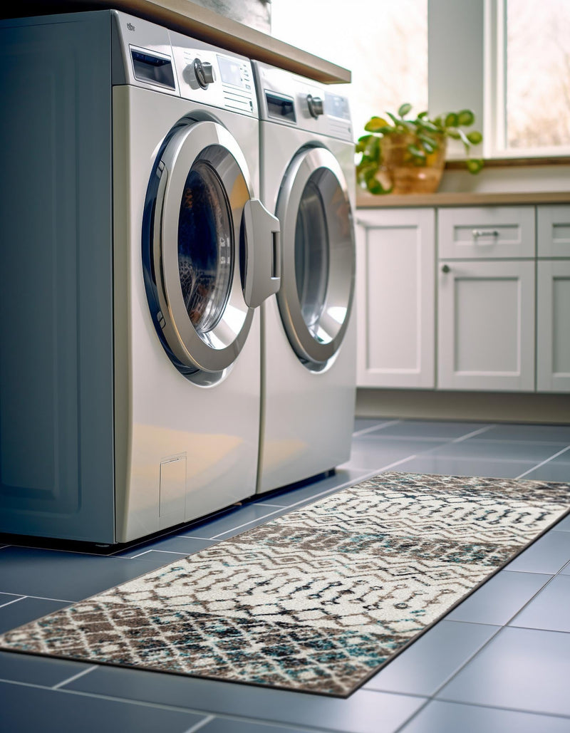 Mediterranean Lattice Collection Area Rug - Casablanca (Ivory Gray Blue) Runner Ivory Gray Blue lifestyle 10