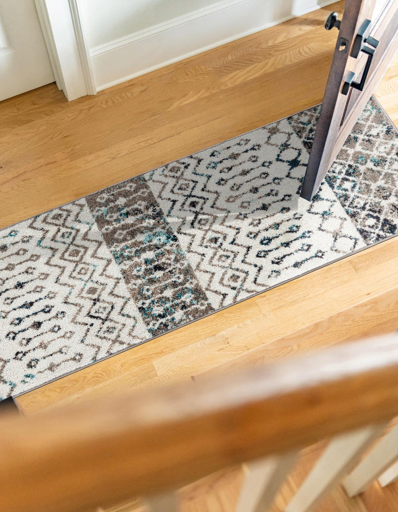 Mediterranean Lattice Collection Area Rug - Casablanca (Ivory Gray Blue) Runner Ivory Gray Blue lifestyle 11