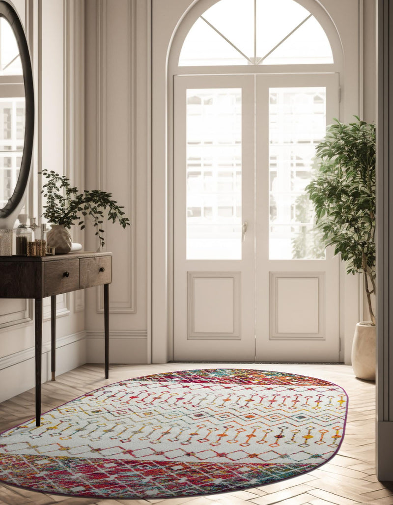 Mediterranean Lattice Collection Area Rug - Casablanca (Ivory Multi) Oval Ivory Multi lifestyle 28