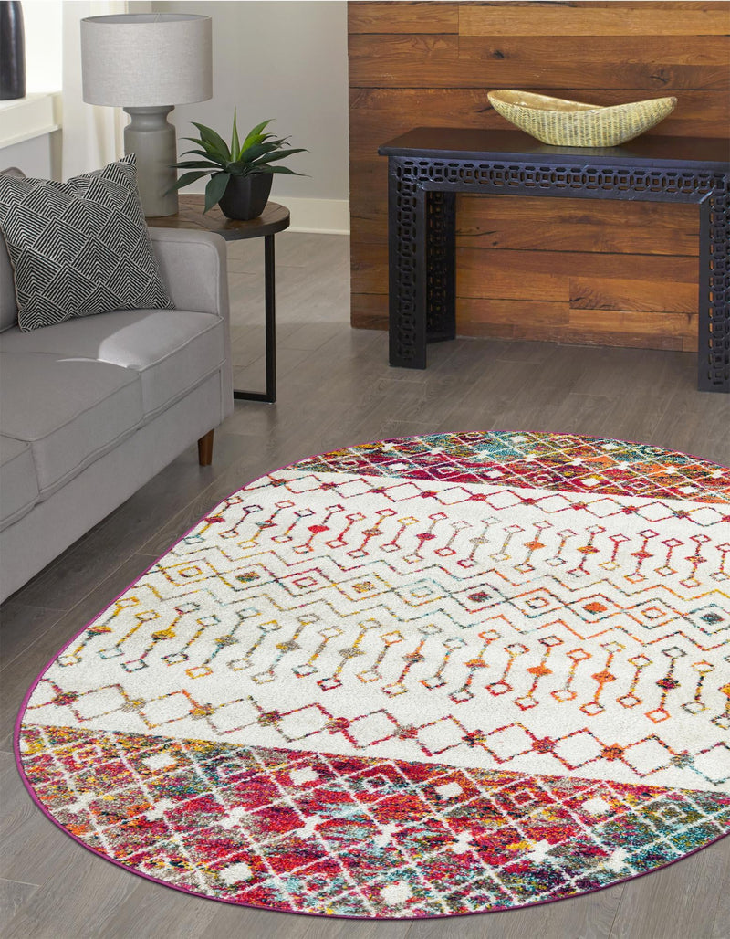 Mediterranean Lattice Collection Area Rug - Casablanca (Ivory Multi) Oval Ivory Multi lifestyle 31