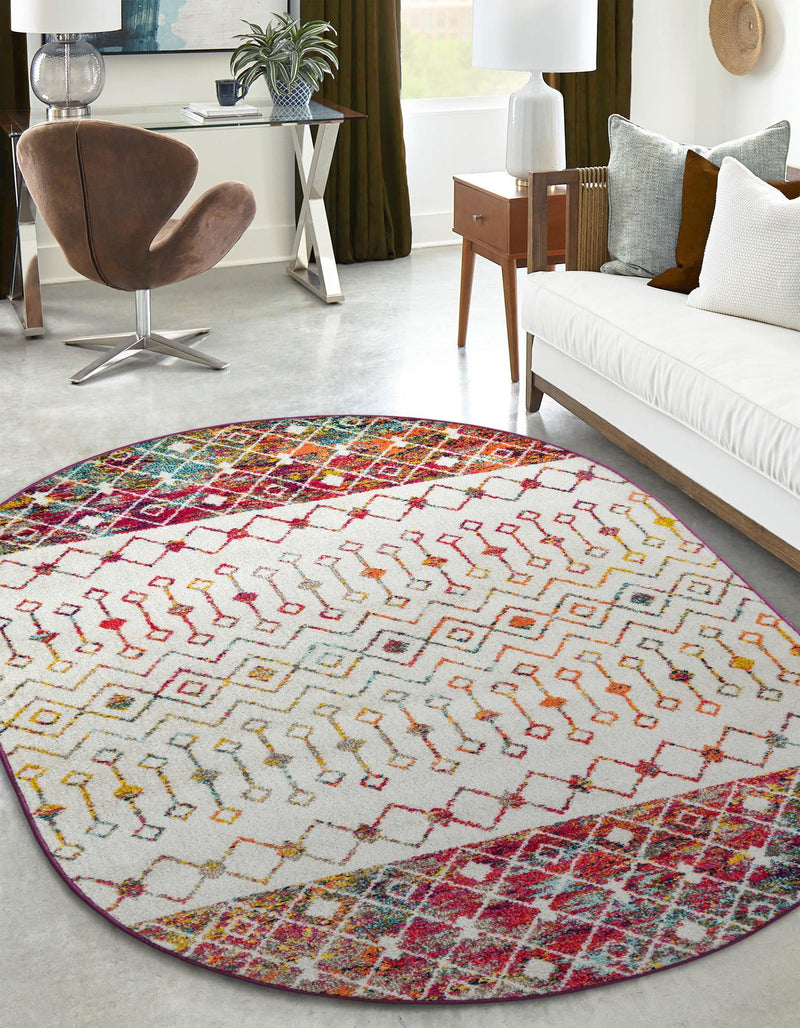 Mediterranean Lattice Collection Area Rug - Casablanca (Ivory Multi) Oval Ivory Multi lifestyle 37