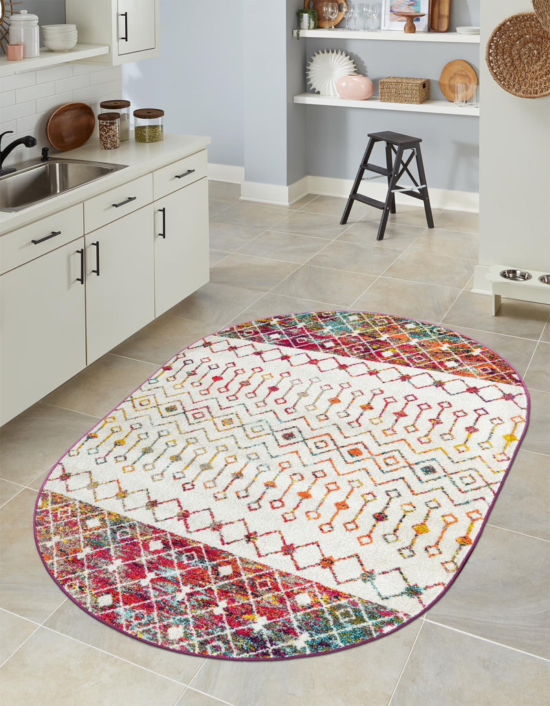 Mediterranean Lattice Collection Area Rug - Casablanca (Ivory Multi) Oval Ivory Multi lifestyle 43