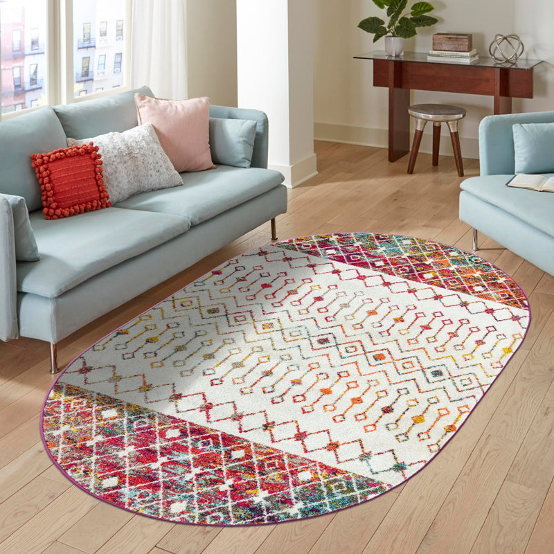 Mediterranean Lattice Collection Area Rug - Casablanca (Ivory Multi) Oval Ivory Multi lifestyle 15