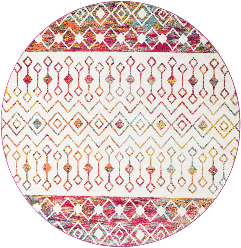 Mediterranean Lattice Collection Area Rug - Casablanca (Ivory Multi) Round Ivory Multi Main