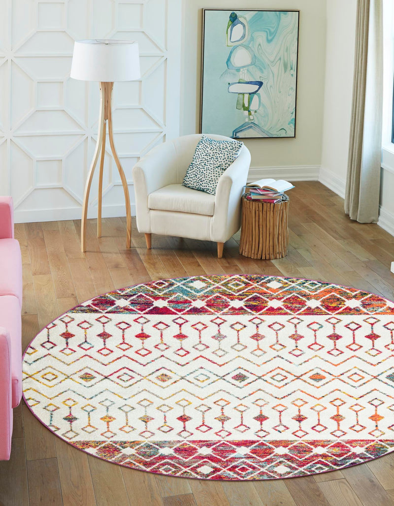 Mediterranean Lattice Collection Area Rug - Casablanca (Ivory Multi) Round Ivory Multi lifestyle 0