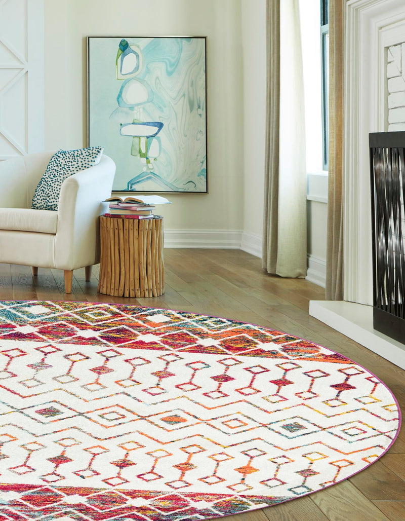 Mediterranean Lattice Collection Area Rug - Casablanca (Ivory Multi) Round Ivory Multi lifestyle 2