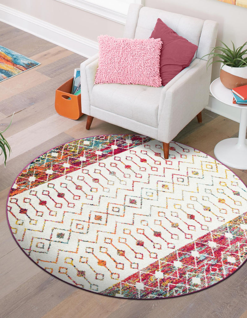 Mediterranean Lattice Collection Area Rug - Casablanca (Ivory Multi) Round Ivory Multi lifestyle 29