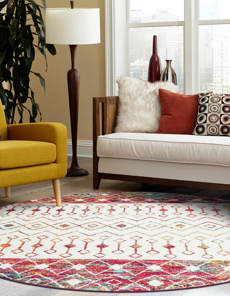 Mediterranean Lattice Collection Area Rug - Casablanca (Ivory Multi) Round Ivory Multi lifestyle 32