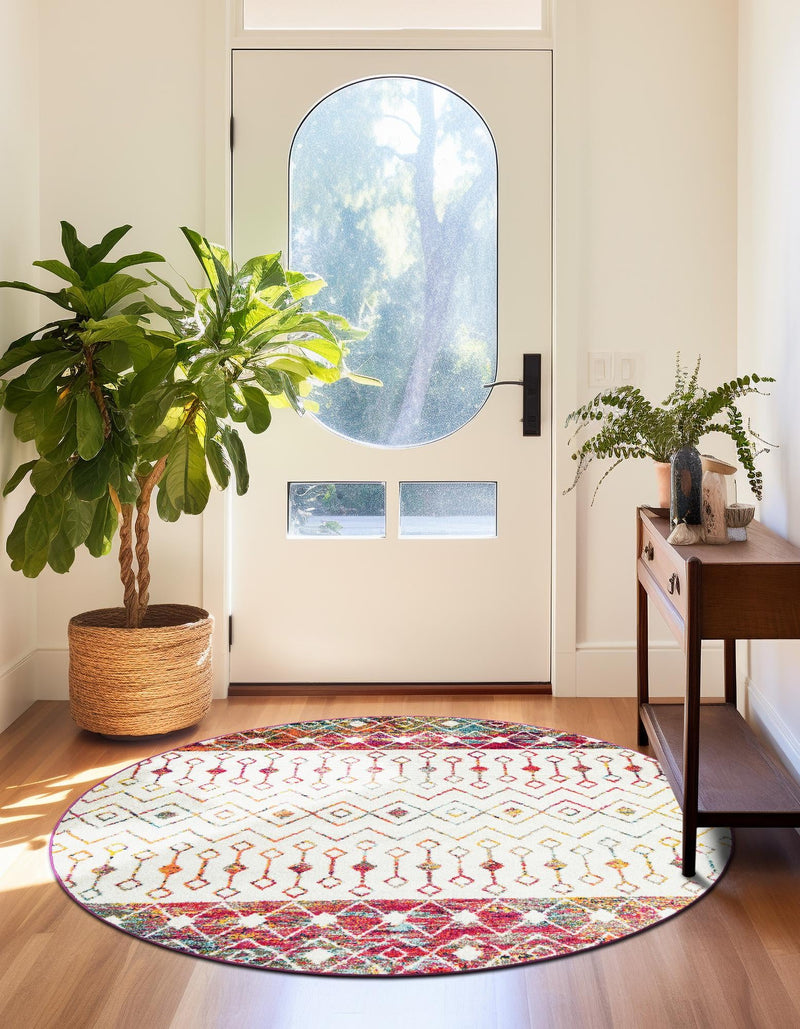Mediterranean Lattice Collection Area Rug - Casablanca (Ivory Multi) Round Ivory Multi lifestyle 38