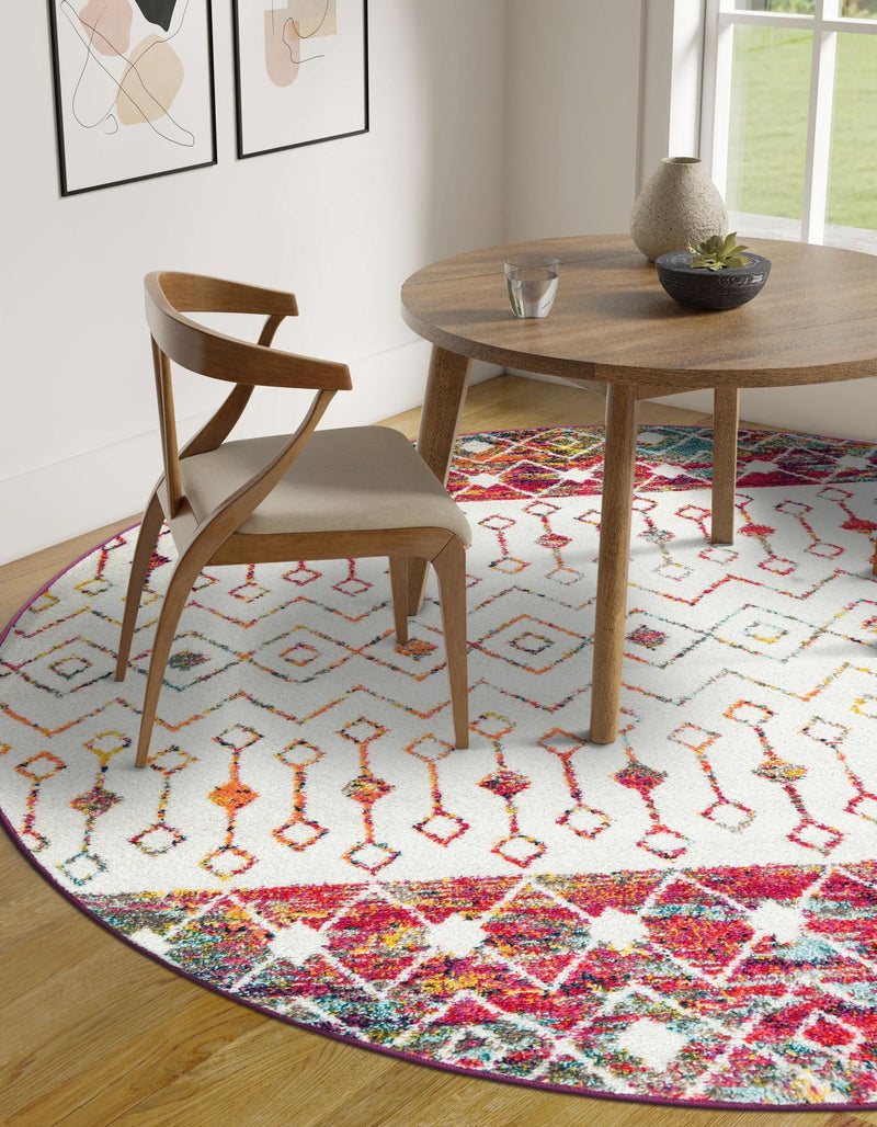 Mediterranean Lattice Collection Area Rug - Casablanca (Ivory Multi) Round Ivory Multi lifestyle 41