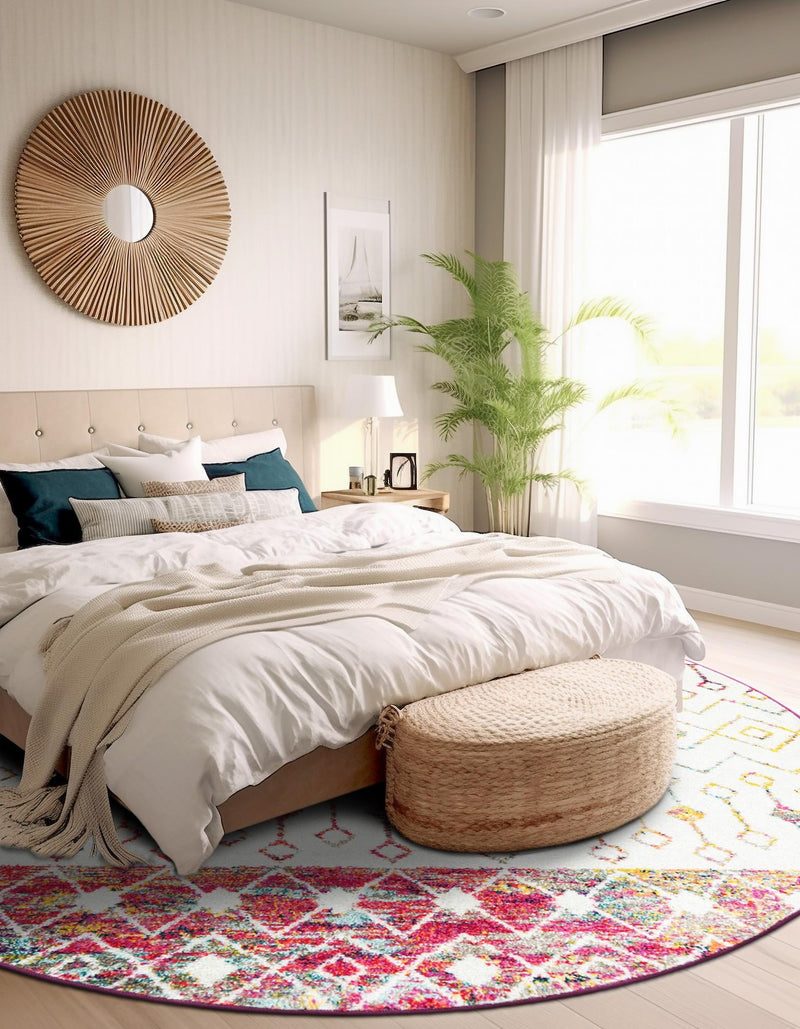 Mediterranean Lattice Collection Area Rug - Casablanca (Ivory Multi) Round Ivory Multi lifestyle 44