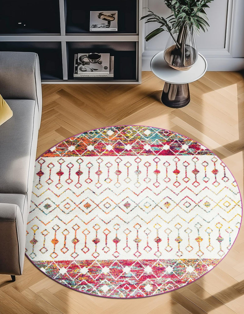 Mediterranean Lattice Collection Area Rug - Casablanca (Ivory Multi) Round Ivory Multi lifestyle 47