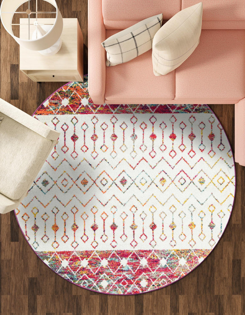 Mediterranean Lattice Collection Area Rug - Casablanca (Ivory Multi) Round Ivory Multi lifestyle 50