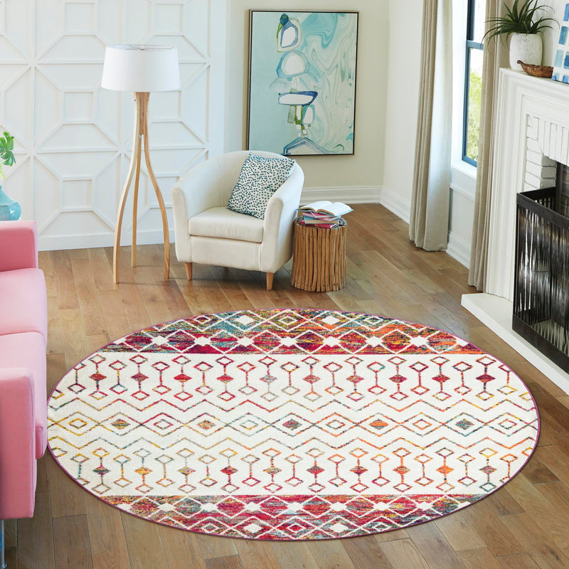 Mediterranean Lattice Collection Area Rug - Casablanca (Ivory Multi) Round Ivory Multi lifestyle 13