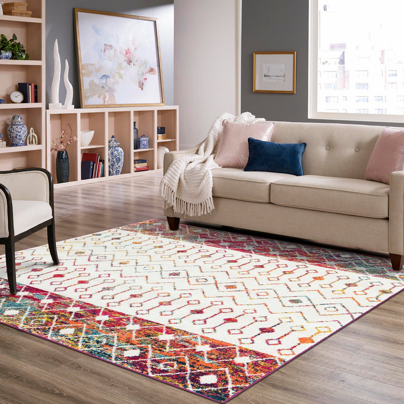 Mediterranean Lattice Collection Area Rug - Casablanca (Ivory Multi) Square Ivory Multi lifestyle 13