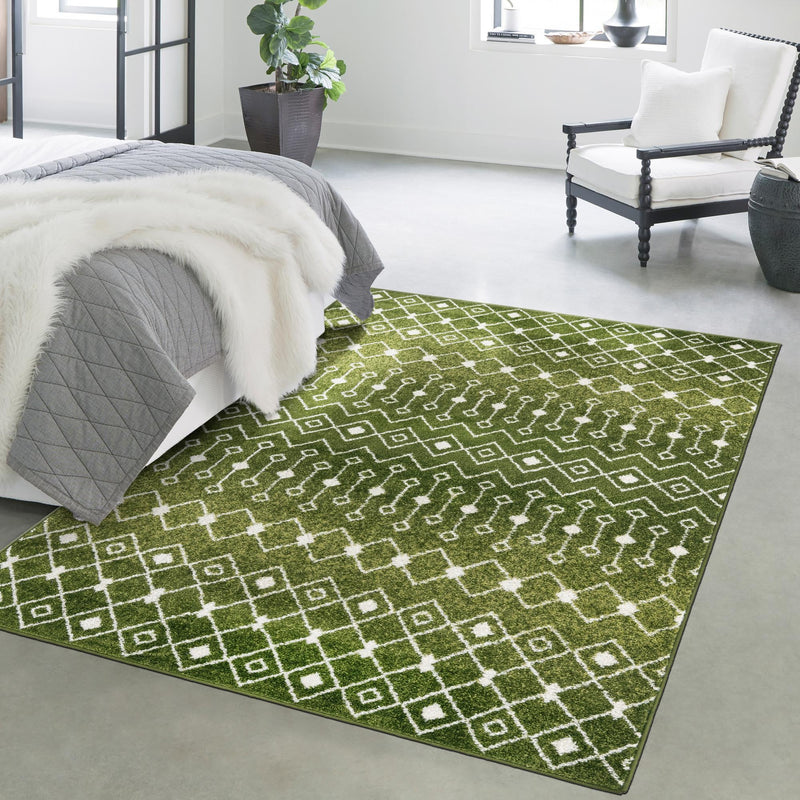 Mediterranean Lattice Collection Area Rug - Santorini (Green) Rectangle Green lifestyle 24