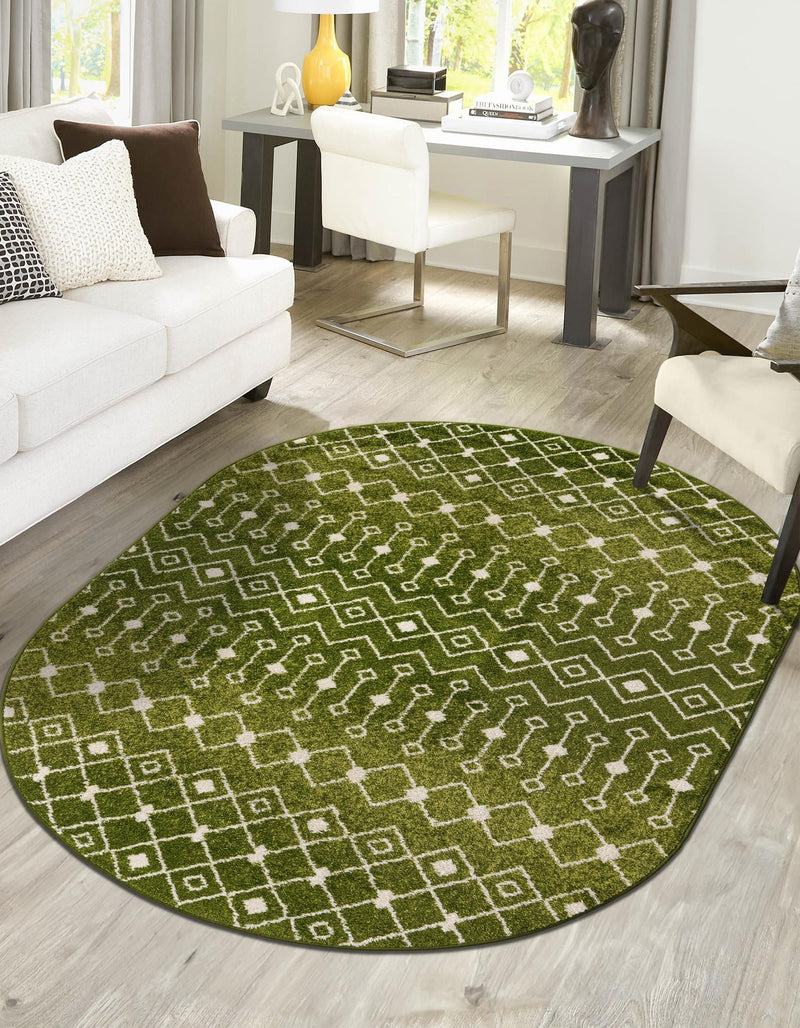 Mediterranean Lattice Collection Area Rug - Santorini (Green) Oval Green lifestyle 0