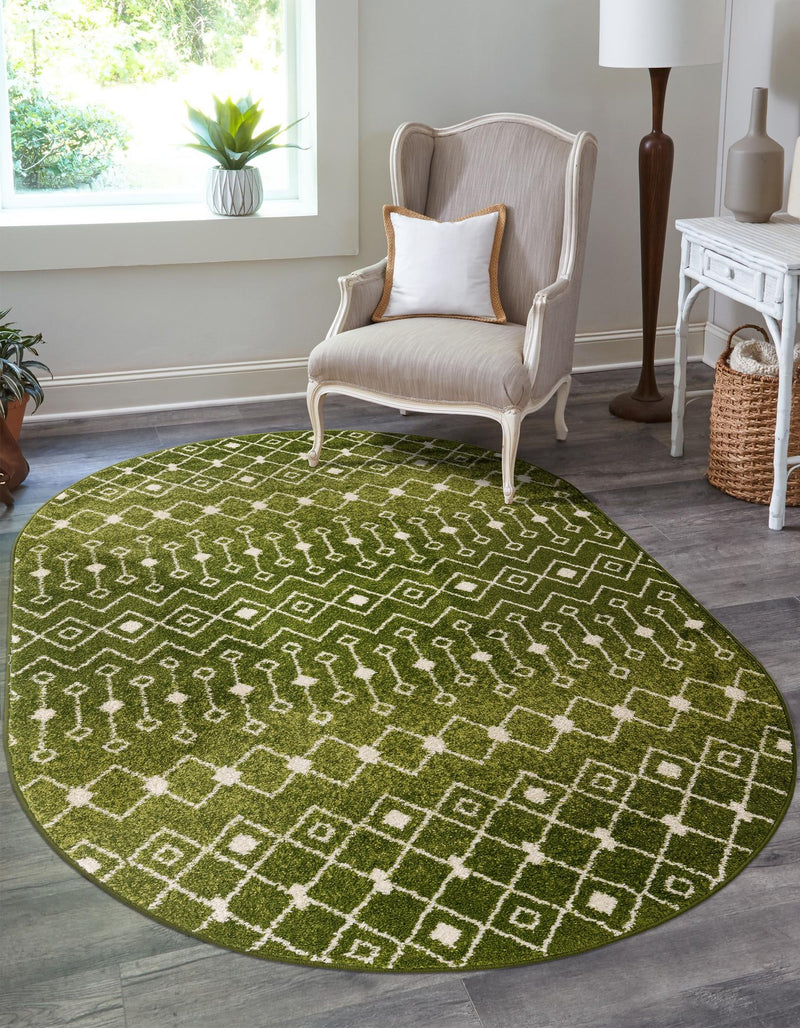 Mediterranean Lattice Collection Area Rug - Santorini (Green) Oval Green lifestyle 3