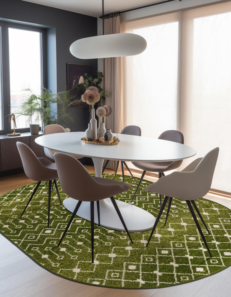 Mediterranean Lattice Collection Area Rug - Santorini (Green) Oval Green lifestyle 31