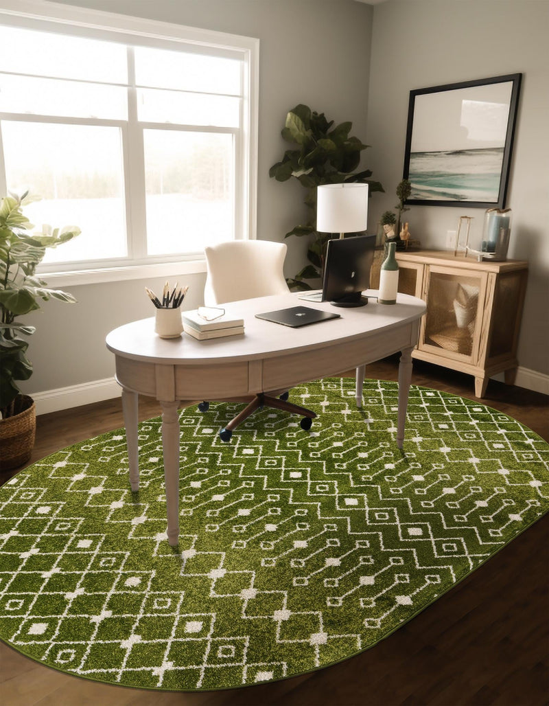 Mediterranean Lattice Collection Area Rug - Santorini (Green) Oval Green lifestyle 37