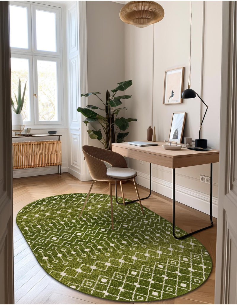 Mediterranean Lattice Collection Area Rug - Santorini (Green) Oval Green lifestyle 40