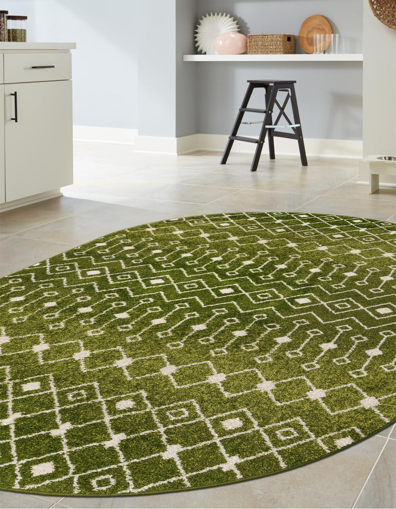 Mediterranean Lattice Collection Area Rug - Santorini (Green) Oval Green lifestyle 43