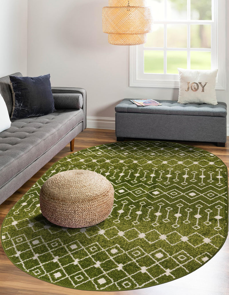 Mediterranean Lattice Collection Area Rug - Santorini (Green) Oval Green lifestyle 46