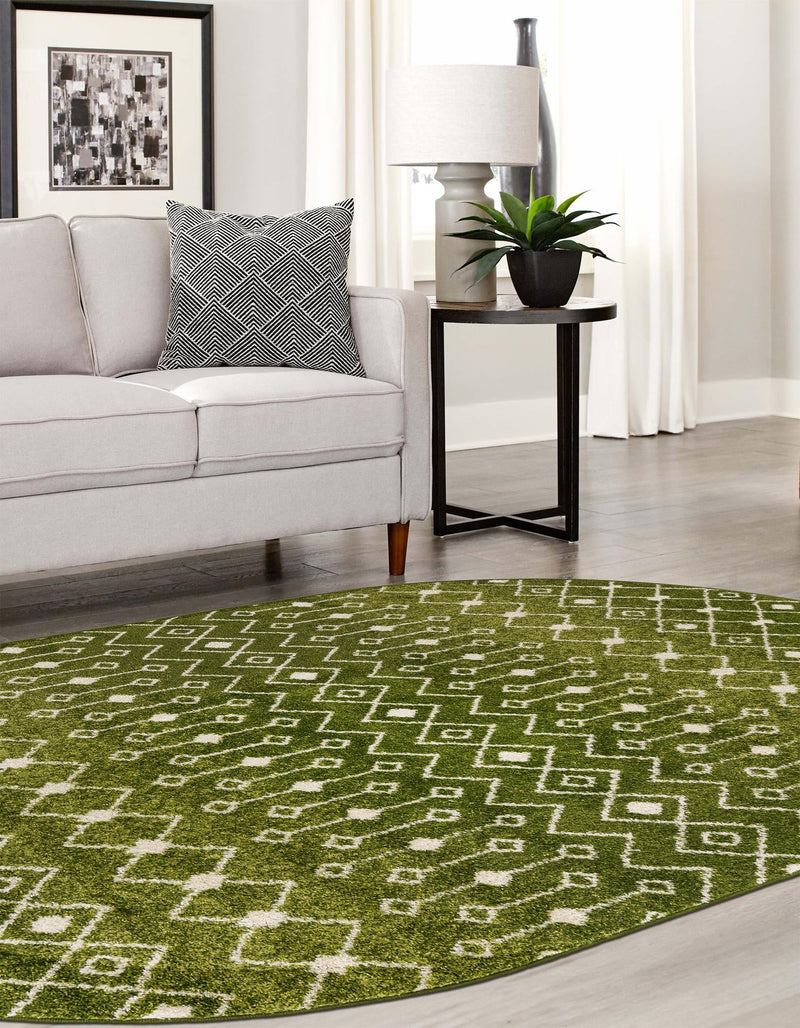 Mediterranean Lattice Collection Area Rug - Santorini (Green) Oval Green lifestyle 49
